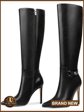 Knee High Stiletto Boots Pointed Toe Slouch Zipper Heeled Boots